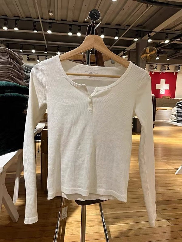 Damen Langärmliges Henley-Shirt Weiches Baumwollmix Eveloria