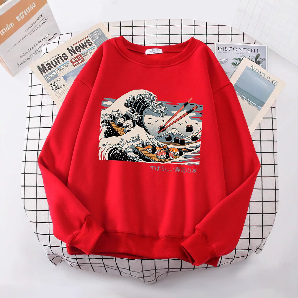 Damen Sweatshirt Wellen-Design Baumwolle Gemütlich Grau