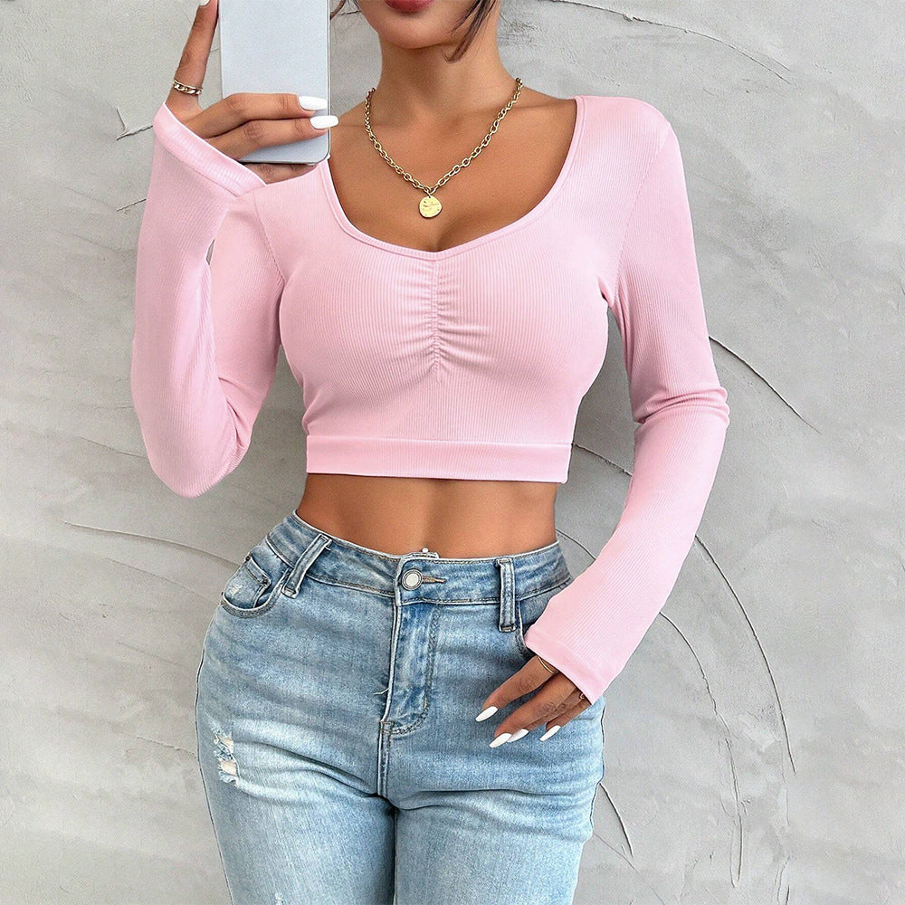 Damen Crop- Langarm Raffungen Eveloria - Eveloria