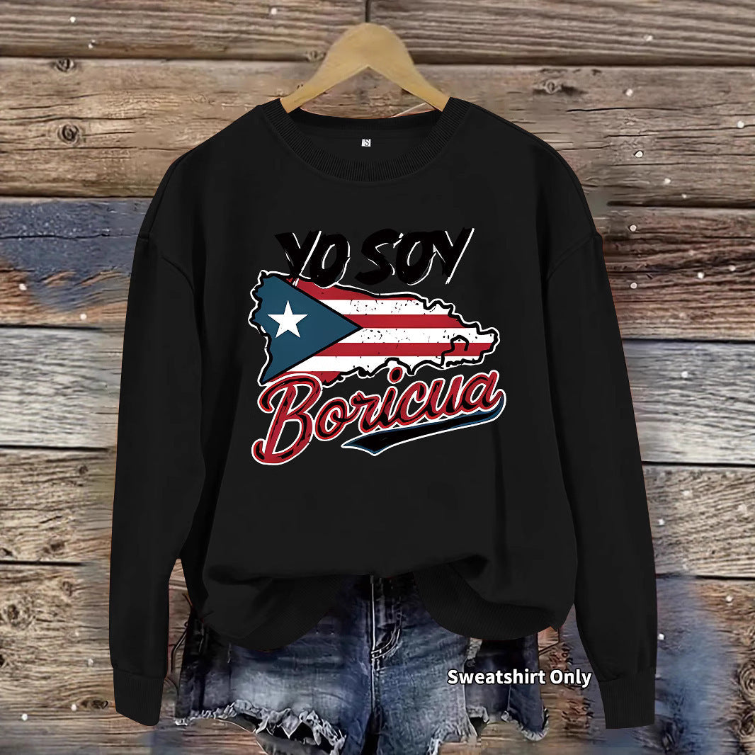 Damen Sweatshirt Puerto Rico Design Lässig Grün - Eveloria
