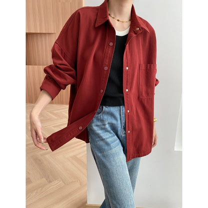 Damen Overshirtjacke mit Brusttasche und Druckknöpfen Eveloria - Eveloria