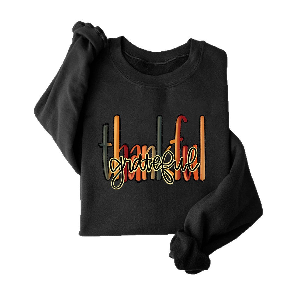 Damen Sweatshirt Thankful Schriftzug Bequem Grau