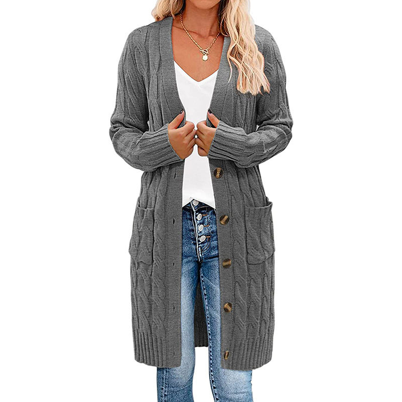 Damen Cardigan Grobstrick mit Taschen Knopfverschluss Beige