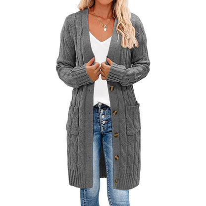 Damen Cardigan Grobstrick mit Taschen Knopfverschluss Beige