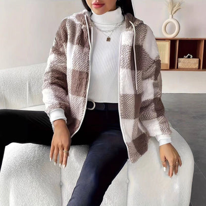 Damen Übergangsjacke Teddy-Material Karo