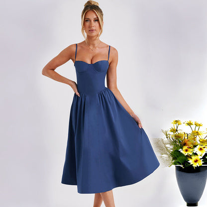 Damen Midi-Kleid Herzausschnitt Schwingrock Eveloria
