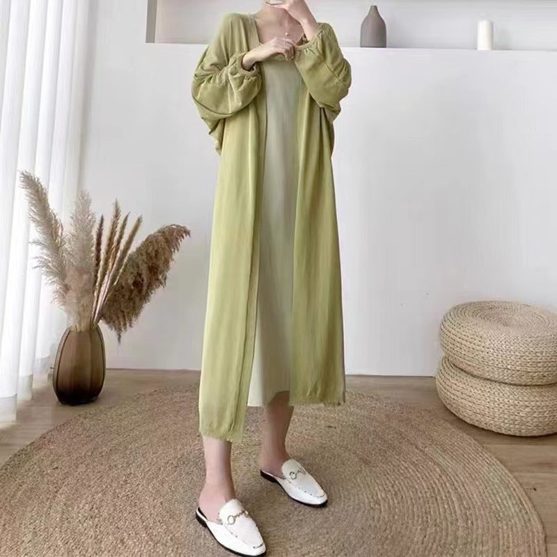 Damen Strickjacke Lang Ärmel Ballonform Offene Front