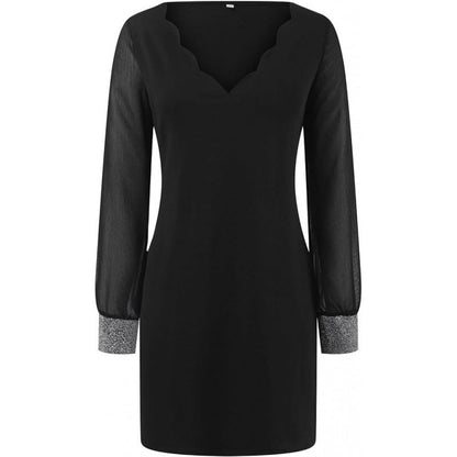 Damen Kleid mit transparenten Ärmeln V-Ausschnitt Eveloria