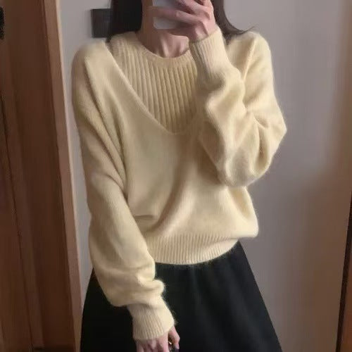 Damen Pullover V-Ausschnitt Strukturiert Grau Eveloria