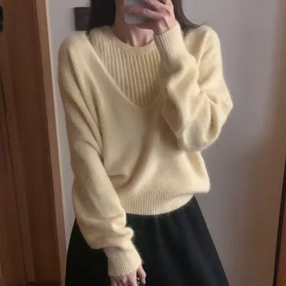Damen Pullover V-Ausschnitt Strukturiert Grau Eveloria