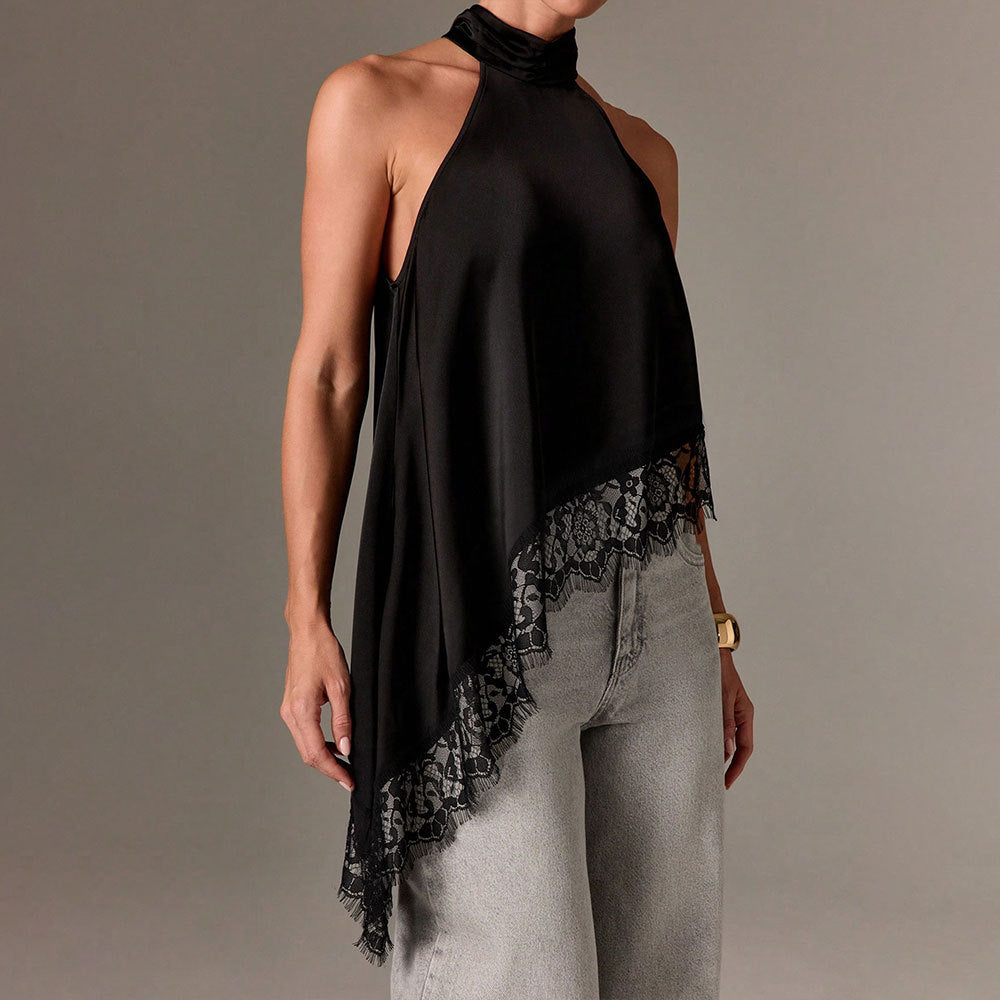 Damen Haltertop Spitzenbesatz Elegantes Design