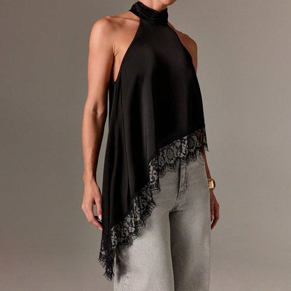 Damen Haltertop Spitzenbesatz Elegantes Design