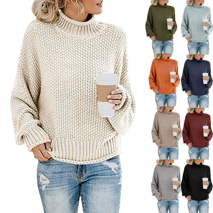 Damen Rollkragenpullover Grobgestrickt Lässiger Schnitt - Eveloria