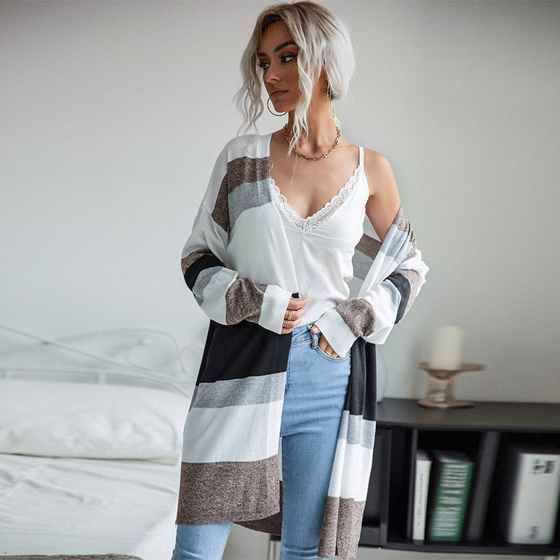 Damen Langarmstrickjacke Grafisches Streifenmuster Eveloria