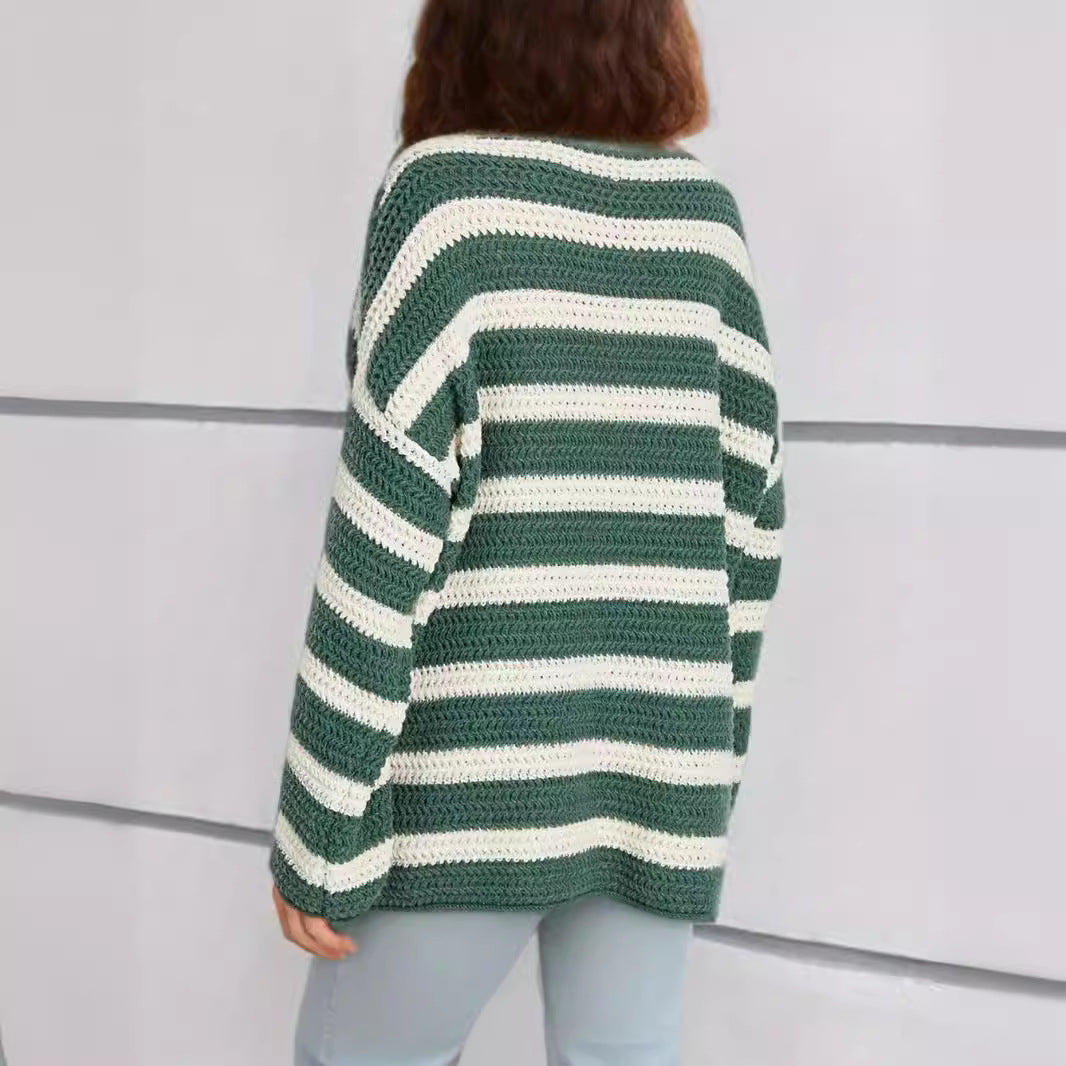 Damen Grobstrickpullover Streifenmuster Eveloria