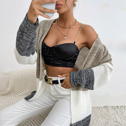 Damen Strickjacke Farbverlauf Lässig Grau