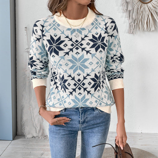 Damen Strickpullover Rundhalsausschnitt Wintermuster Eveloria - Eveloria