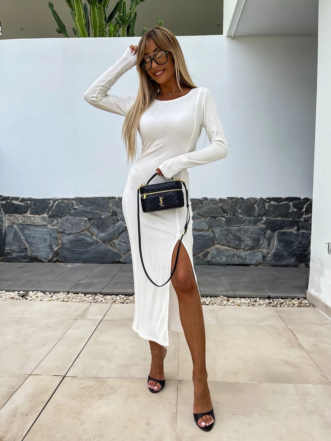 Damen Maxikleid Figurbetont mit Seitenschlitz Eveloria