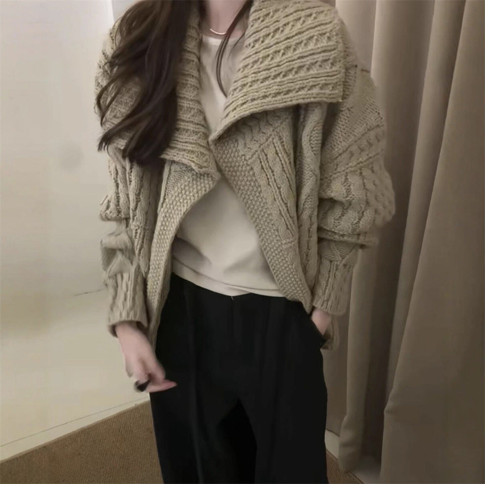 Damen Strickjacke Zopfmuster Weich Grün