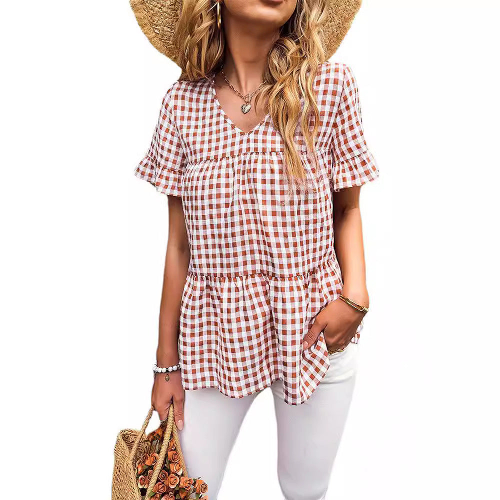 Damen Bluse V-Ausschnitt Rüschenärmel Eveloria