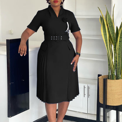 Damen Midi-Kleid mit Gürtel und Rüsche