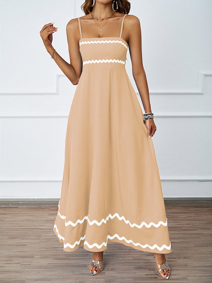 Damen Maxi-Kleid Rüschensaum Spaghettiträger Eveloria