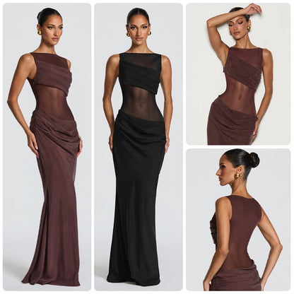 Eveloria Damen Abendkleid Transparent Rüschen Schwarz - Eveloria