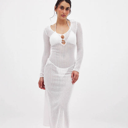 Damen Strickkleid Langärmlig Netzdesign Eveloria