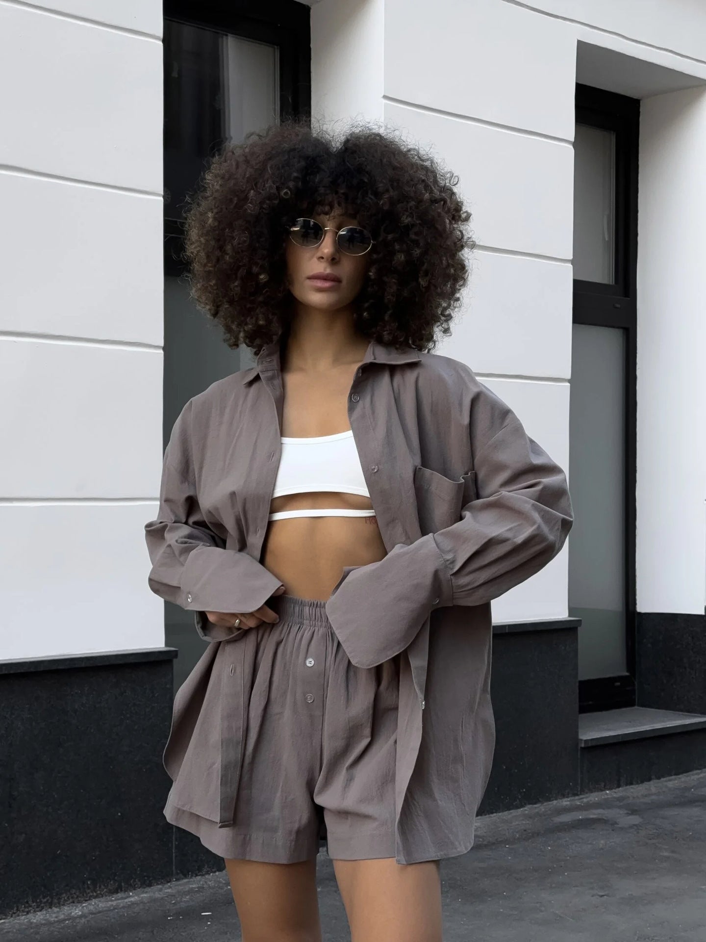 Damen Kurzarm-Set Bluse und Shorts leicht Eveloria