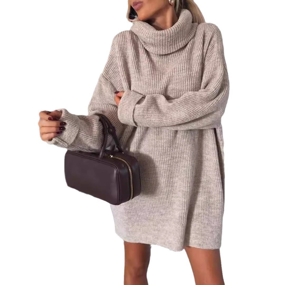 Damen Strickpullover Kuschelig Hochkragen Grau Eveloria