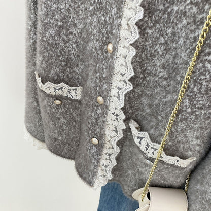 Damen Strickjacke mit Perlen und Spitzen Eveloria