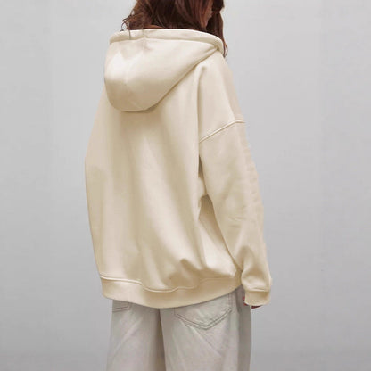 Damen Kapuzenpullover Weite Passform Baumwolle Beige