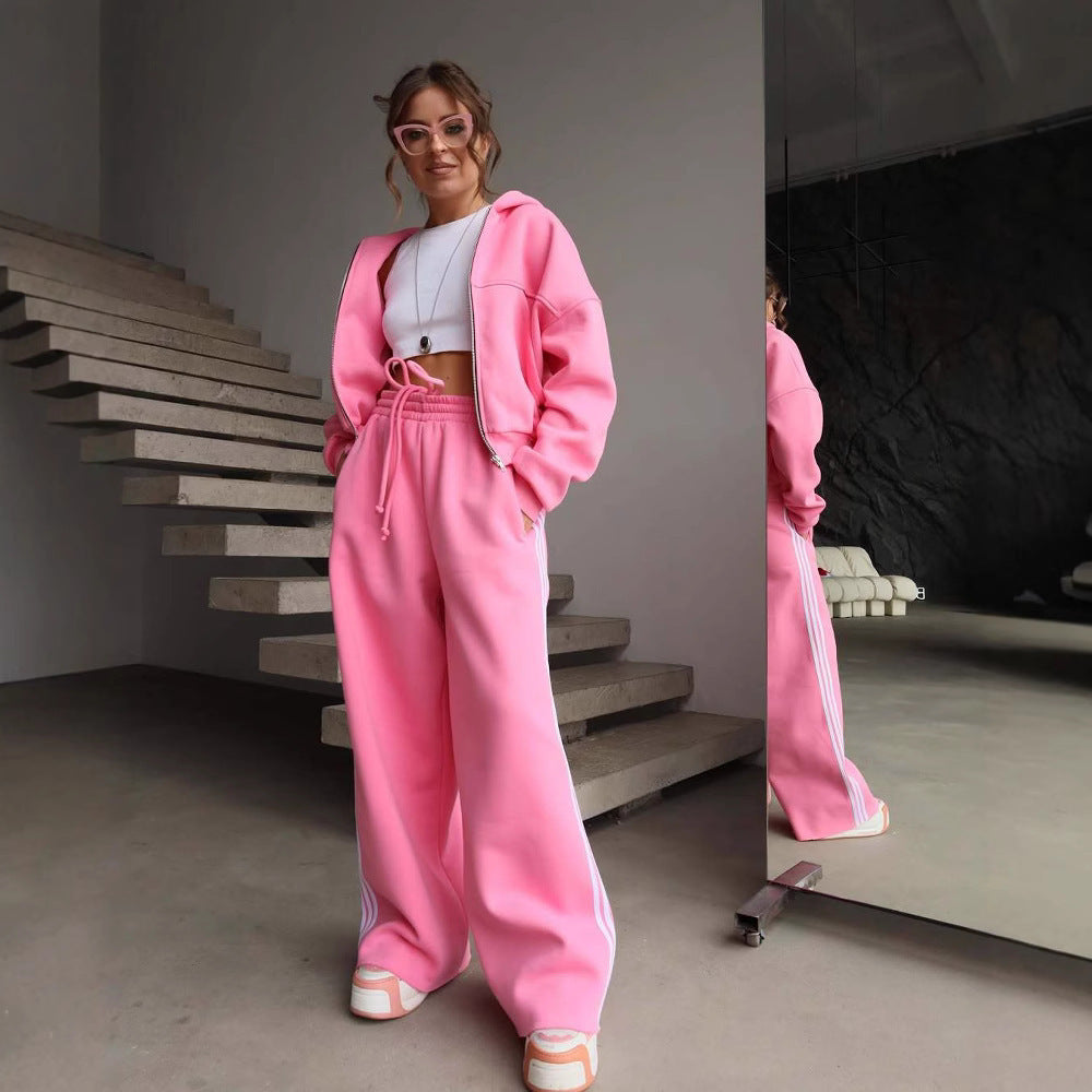 Damen Sportliches Loungewear-Set mit Cropped-Hoodie und weiter Hose