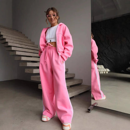 Damen Sportliches Loungewear-Set mit Cropped-Hoodie und weiter Hose