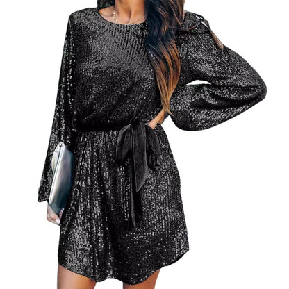 Damen Jerseykleid Glitzernd Elegante Taillierung Eveloria