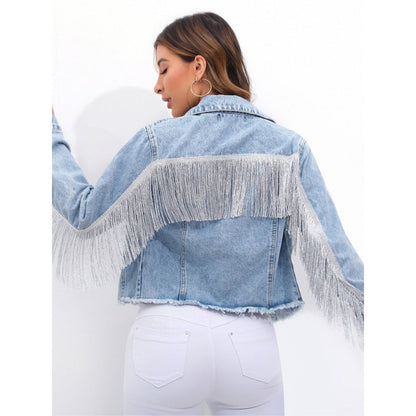 Damen Denimjacke Fransen Blau Eveloria