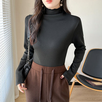 Eveloria Damen Langarm-Oberteil Hochkragen Slim Fit