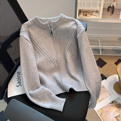 Damen Strickpullover Sportlich Dekorativer Reißverschluss Eveloria