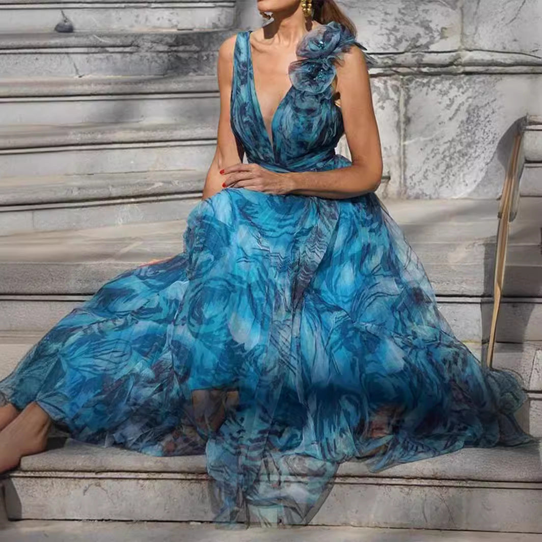 Damen Maxikleid Leichtes Chiffon Mit Spitzenrändern