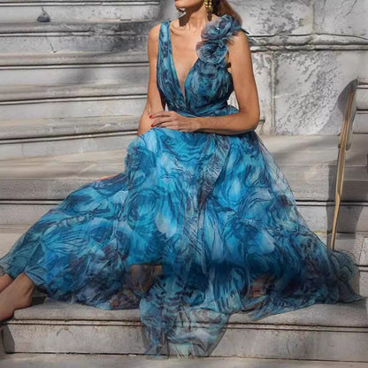 Damen Maxikleid Leichtes Chiffon Mit Spitzenrändern