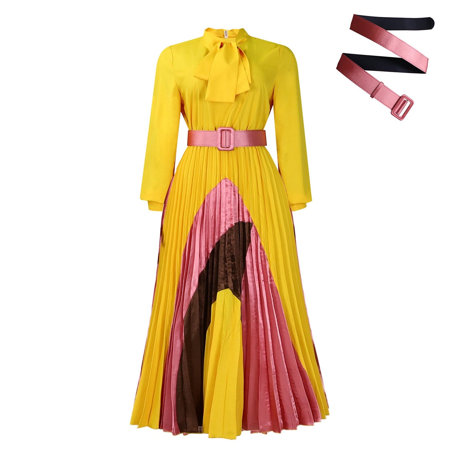 Damen Maxikleid Eleganter Schlitz Krawattenkragen Eveloria