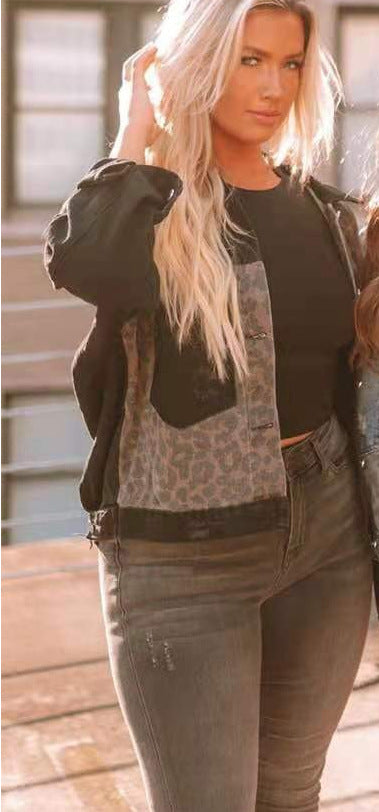 Damen Kurzjacke Leopardenmuster Jeans Eveloria