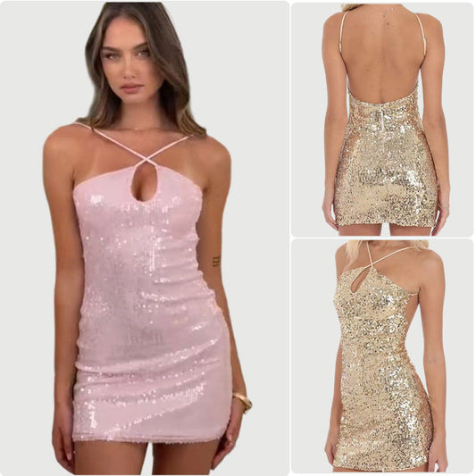 Damen Glitzerndes Minikleid Tiefes Dekolleté - Eveloria