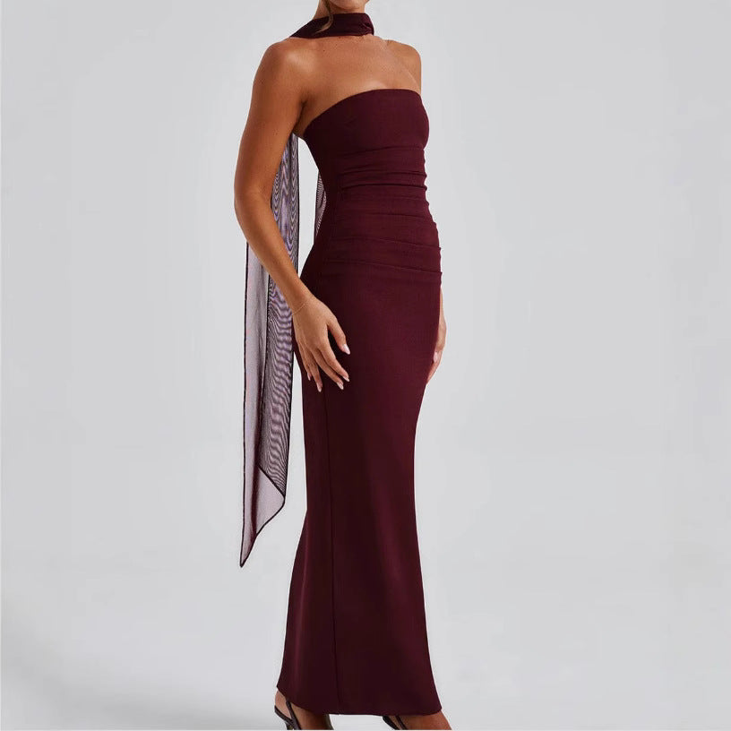Damen Abendkleid Schulterfrei Rüschen Eveloria - Eveloria