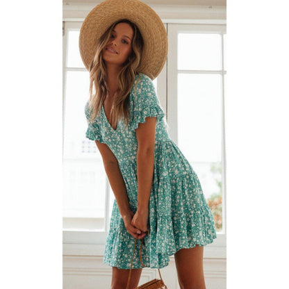 Damen Sommerkleid Florale Rüschendetails Luftig