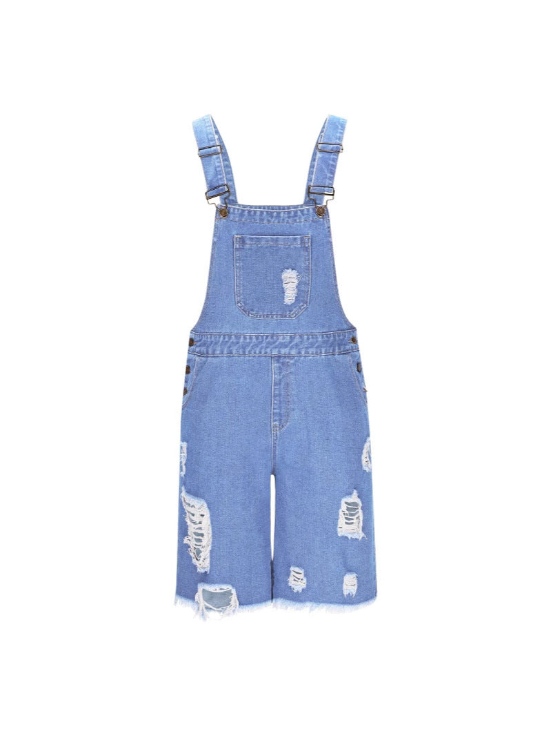 Herren Latzhose Distressed Denim Blau