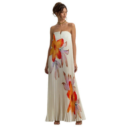 Damen Plisseekleid Trägerlos Floralmuster Eveloria