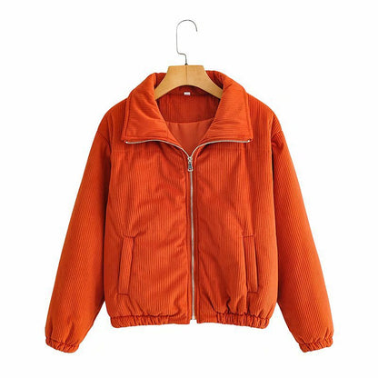 Damen Cordjacke Hochkragen Elastisch Braun
