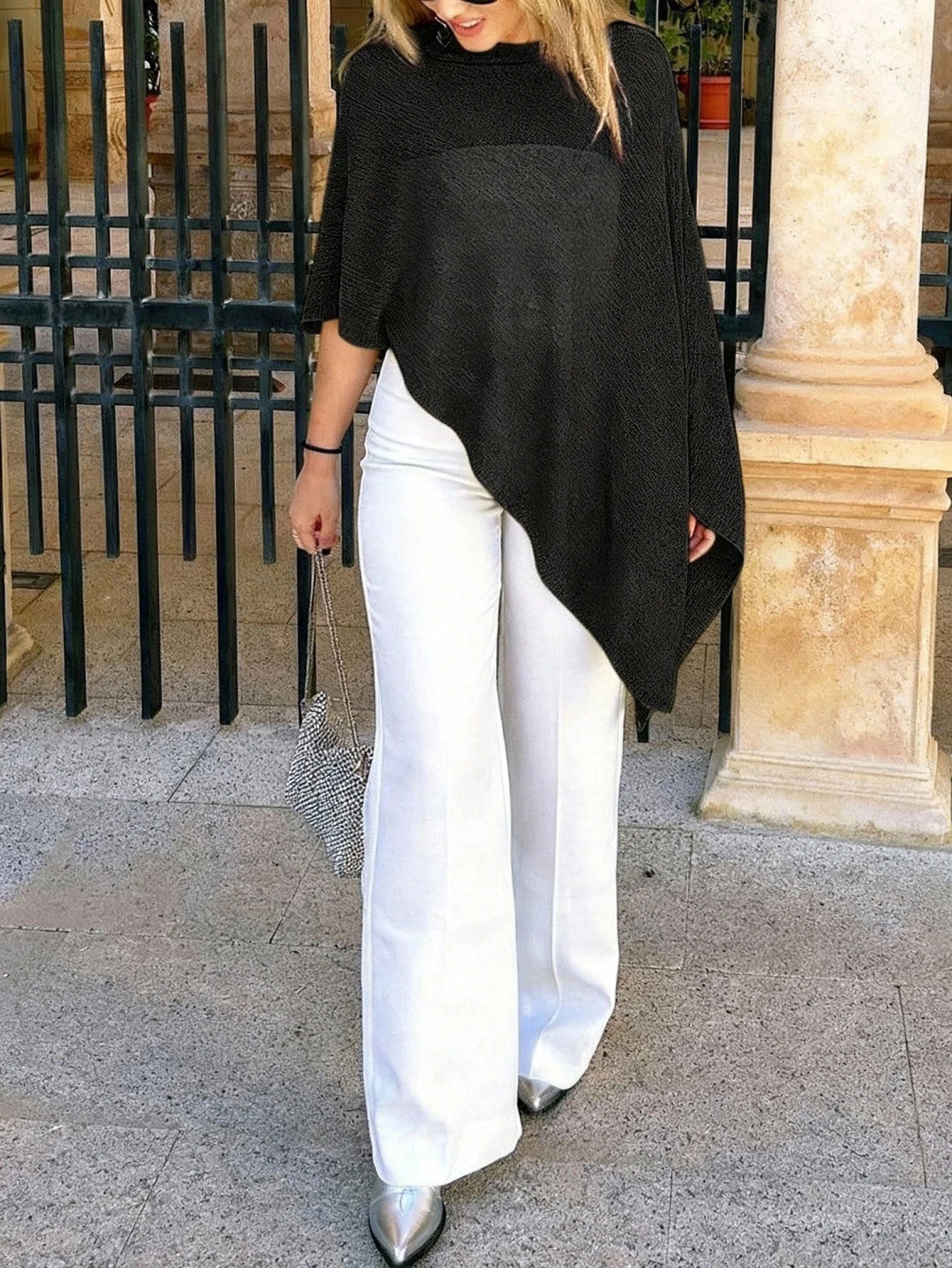 Damen Poncho-Bluse Elegantes Design