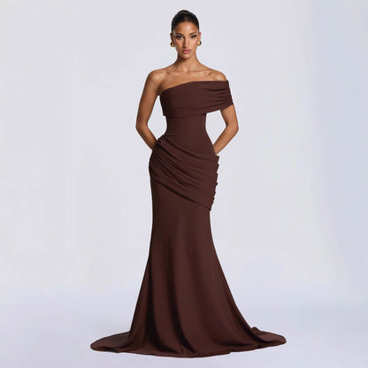 Damen Abendkleid Schulterfrei mit Drapierungen und fließendem Schnitt
